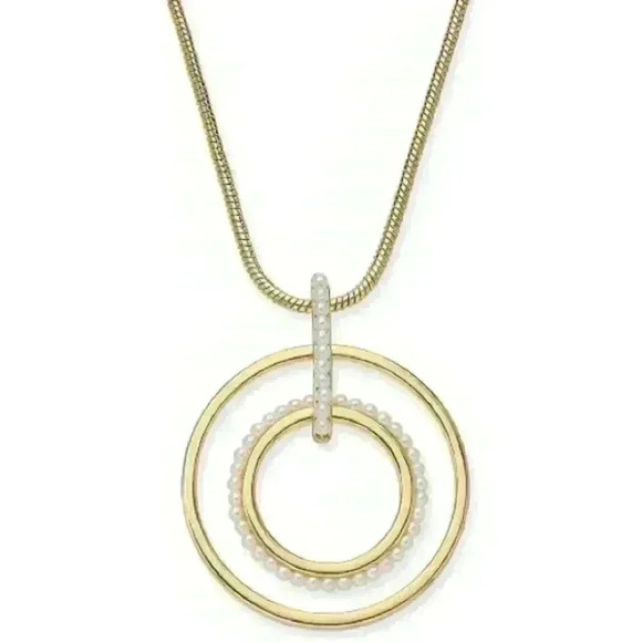 Alfani new Gold Tone Imit Pearl Orbital Necklace - Picture 1 of 8